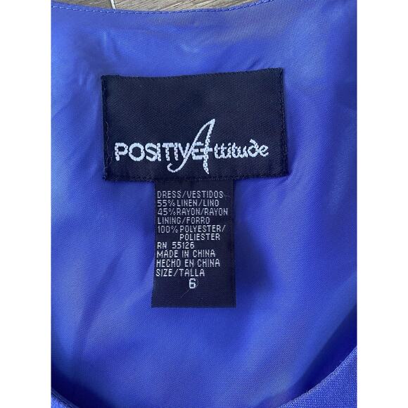 Women’s Positive Attitude Blue Floral Asymmetrical Hem MIDI Linen Blend Dress 6 - Picture 4 of 4